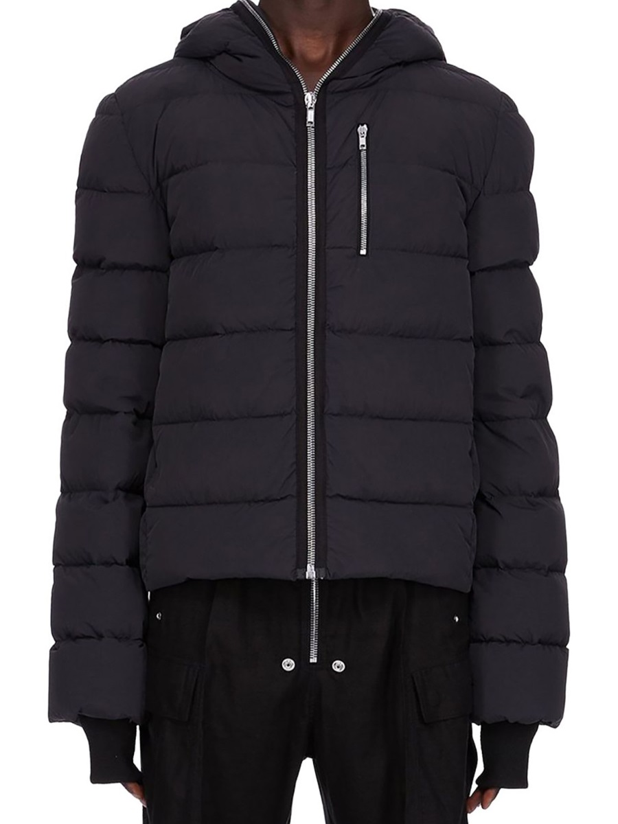 Rick Owens Black Gimp Quilted Down Jacket Zwart