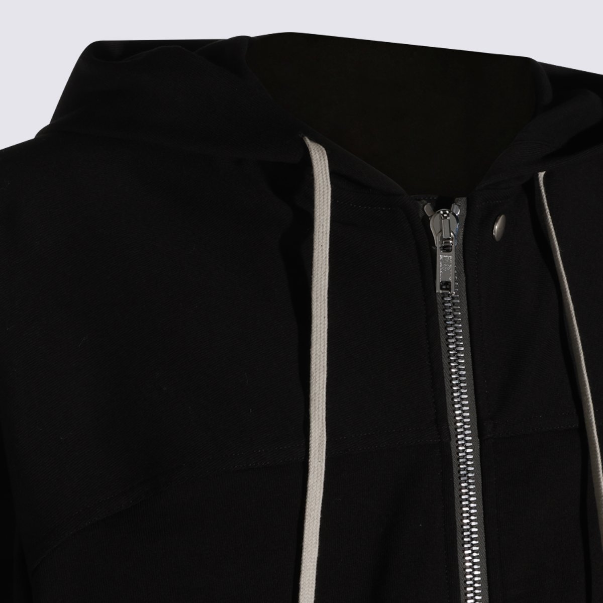 Rick Owens Contemporary Black Zip-Up Hoodie With Contrast Drawstrings Zwart