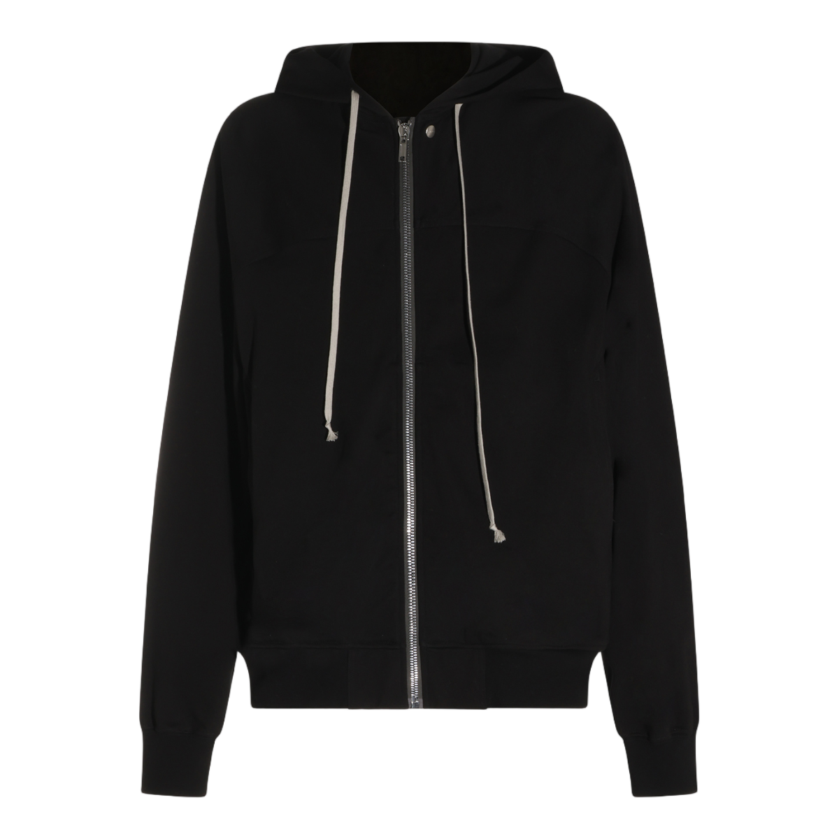 Rick Owens Contemporary Black Zip-Up Hoodie With Contrast Drawstrings Zwart
