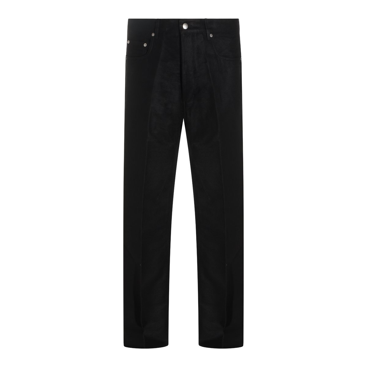 Rick Owens Straight Fit Black Jeth Trousers With Minimalist Detailing Zwart