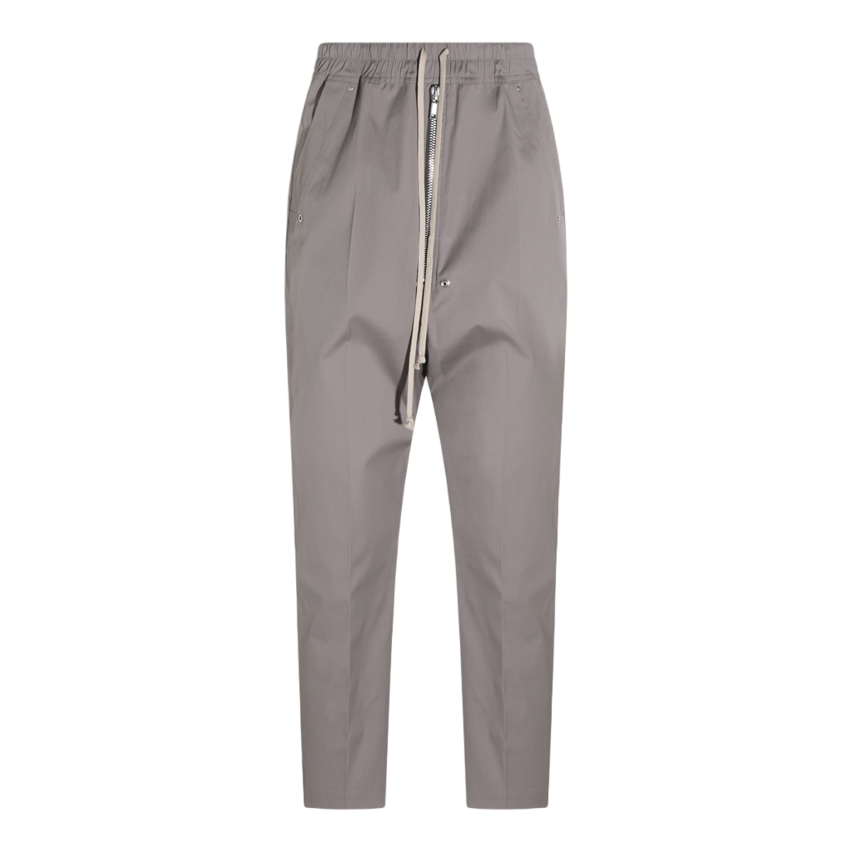 Rick Owens Tapered Fit Grey Trousers With Drawstring Accent Grijs
