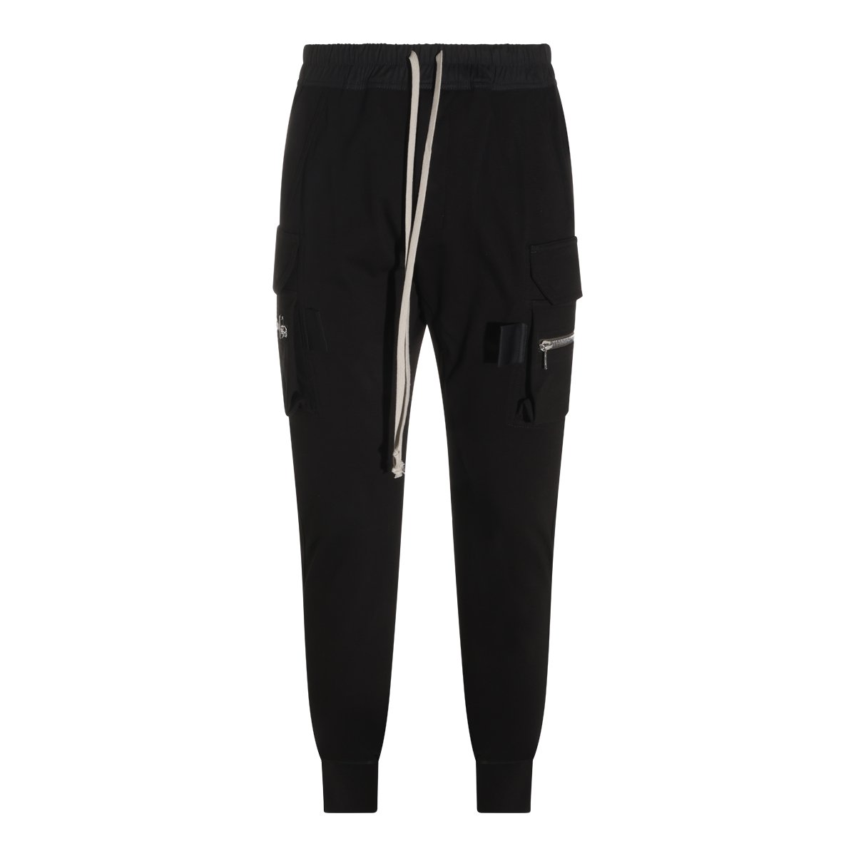 Rick Owens Slim-Fit Cargo Trousers With Ribbed Cuffs And Long Drawstrings Zwart