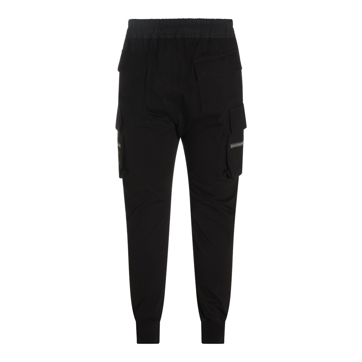 Rick Owens Slim-Fit Cargo Trousers With Ribbed Cuffs And Long Drawstrings Zwart