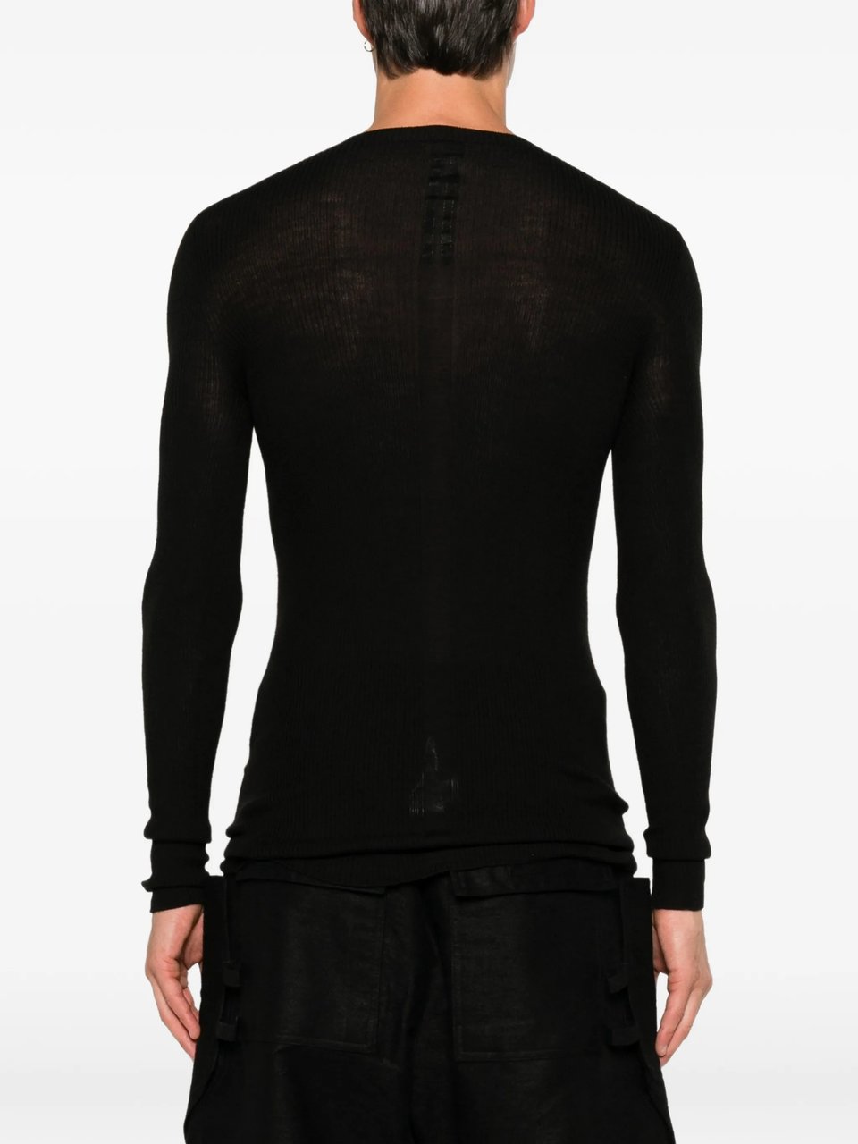 Rick Owens Fitted Black Ribbed Knit Sweater With Round Neckline Zwart