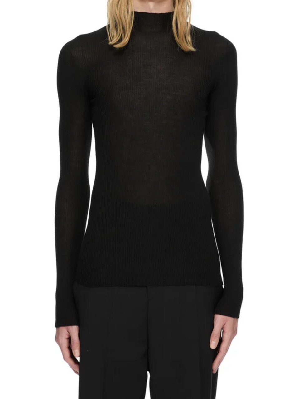 Rick Owens Ribbed Fitted High-Neck Turtleneck Zwart
