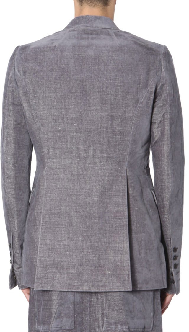 Rick Owens Textured Grey Velvet Single-Breasted Jacket Grijs