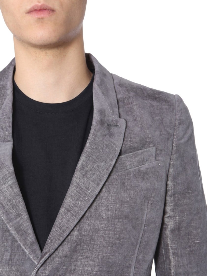 Rick Owens Textured Grey Velvet Single-Breasted Jacket Grijs