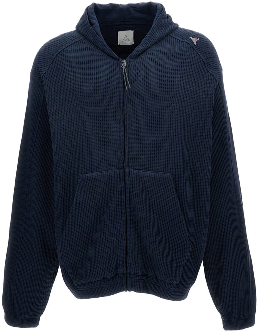 ROA Blue Cotton Waffle Hoodie Blauw