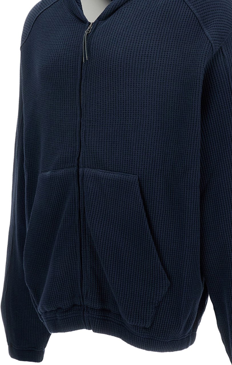 ROA Blue Cotton Waffle Hoodie Blauw