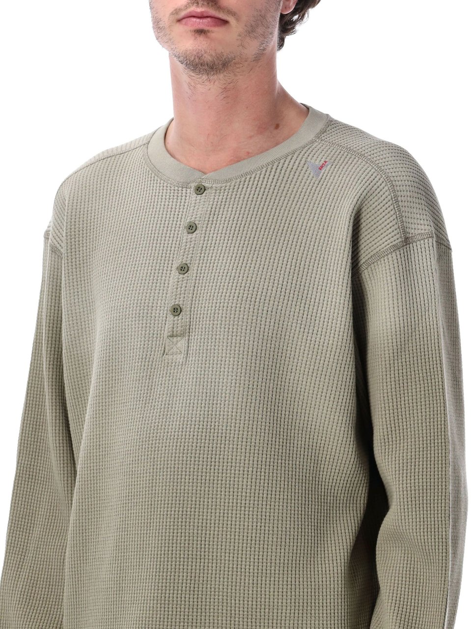 ROA Waffle Serafino L/S Tee Grey Green Groen