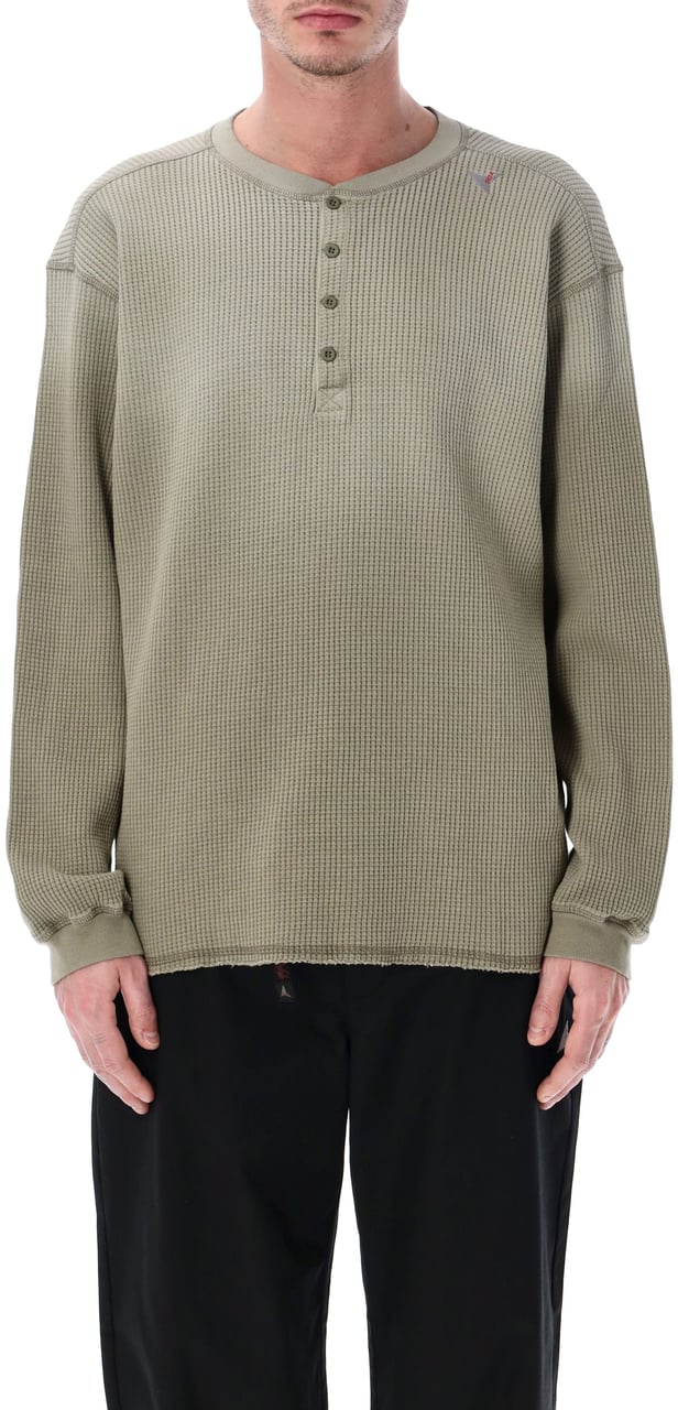 ROA Waffle Serafino L/S Tee Grey Green Groen