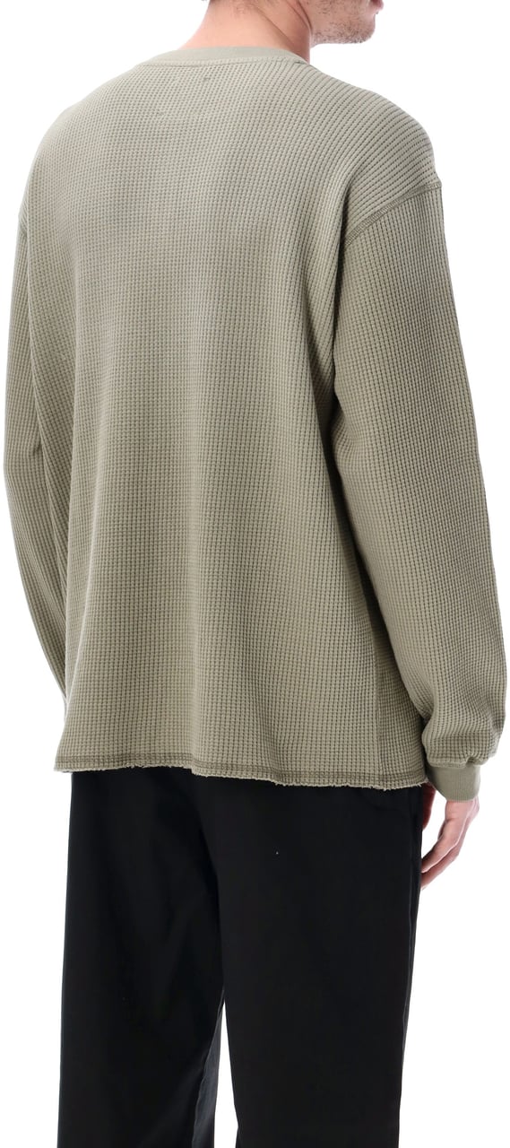 ROA Waffle Serafino L/S Tee Grey Green Groen