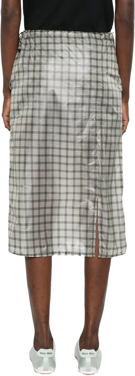 ROA Nia See Through Printed Check Mid Skirt White Wit