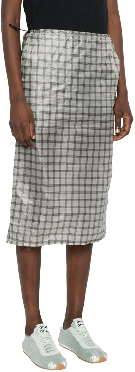 ROA Nia See Through Printed Check Mid Skirt White Wit