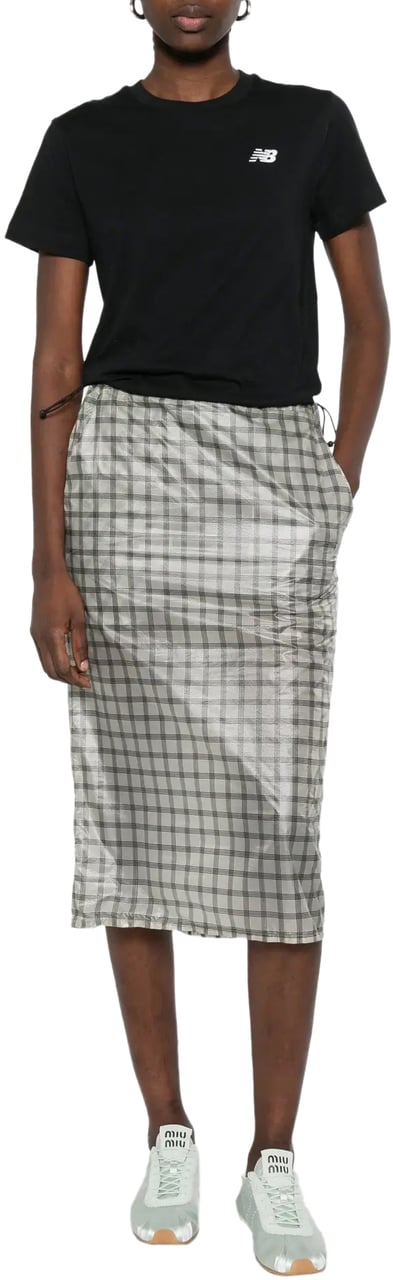 ROA Nia See Through Printed Check Mid Skirt White Wit