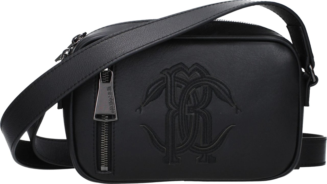 Roberto Cavalli Black Leather Crossbody Bag Zwart