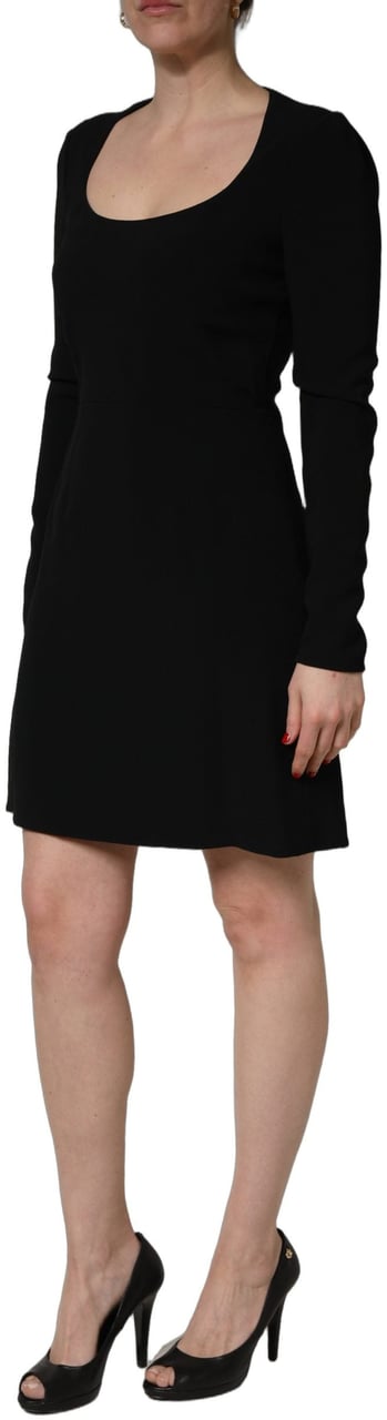 Roberto Cavalli Black Long Sleeves Scoop Neck Mini Dress Zwart