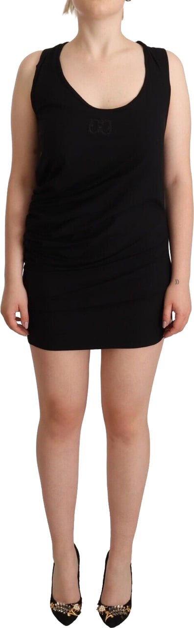 Roberto Cavalli Black Sleeveless Cotton Sheath Mini Dress Zwart