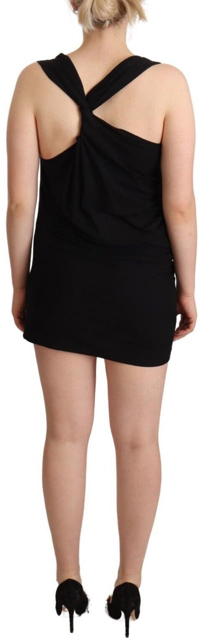 Roberto Cavalli Black Sleeveless Cotton Sheath Mini Dress Zwart