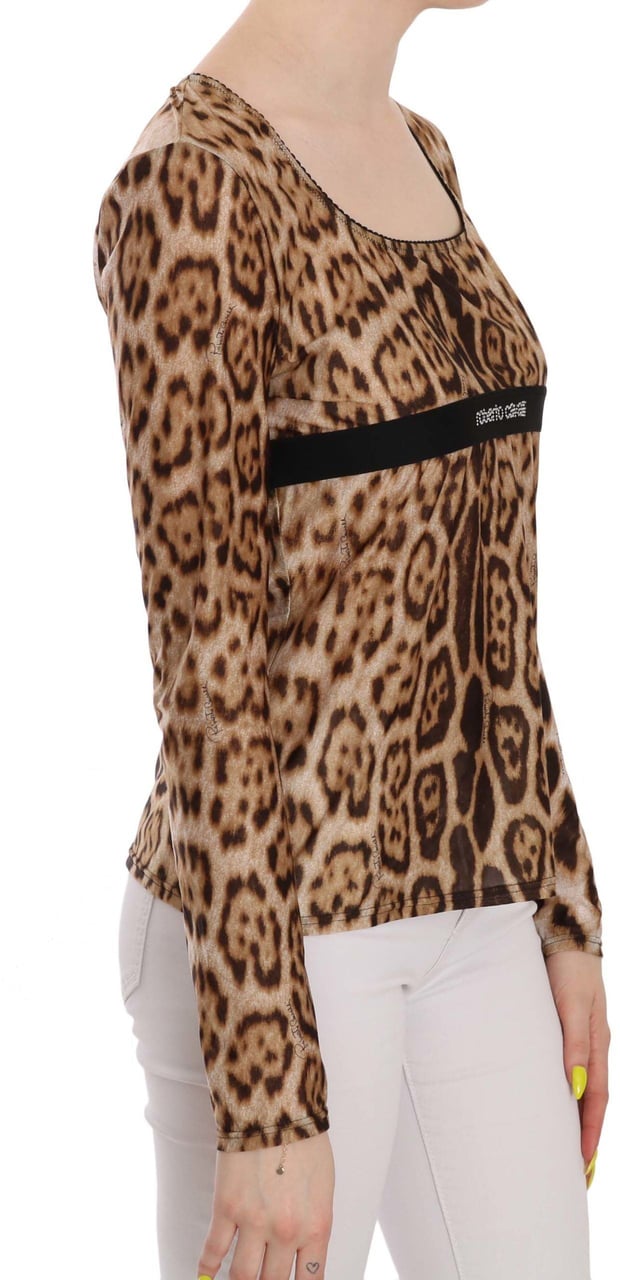 Roberto Cavalli Brown Round Neck Leopard Women Top Blouse Bruin