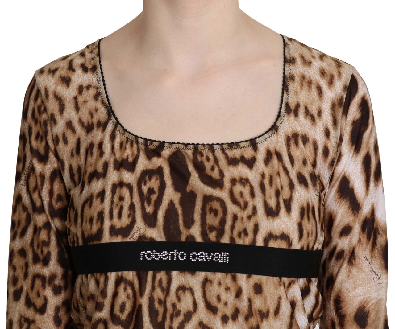Roberto Cavalli Brown Round Neck Leopard Women Top Blouse Bruin