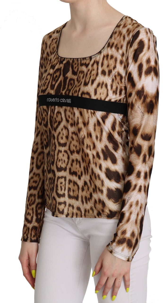 Roberto Cavalli Brown Round Neck Leopard Women Top Blouse Bruin