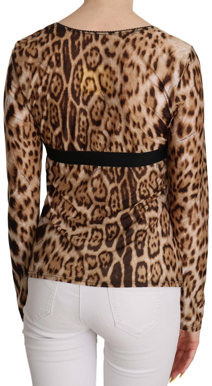 Roberto Cavalli Brown Round Neck Leopard Women Top Blouse Bruin