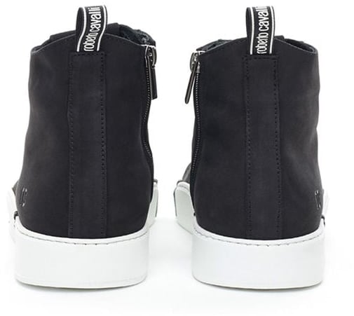 Roberto Cavalli Black Suede Leather High Top Sneakers Zwart