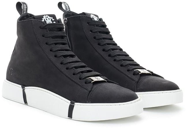 Roberto Cavalli Black Suede Leather High Top Sneakers Zwart