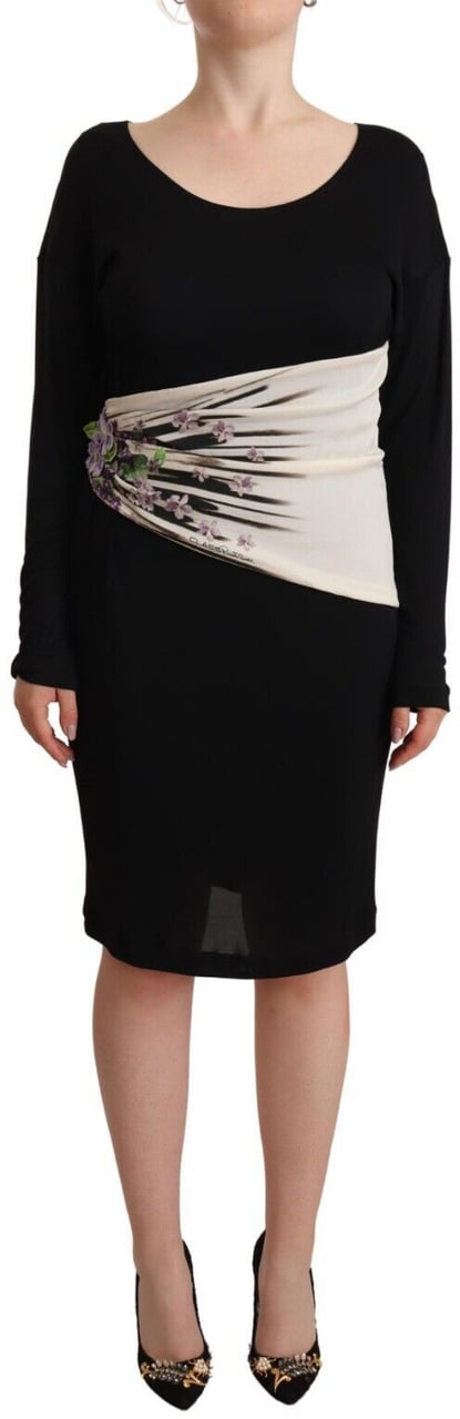 Roberto Cavalli Black Silver Sheath Knee Length Dress Zwart