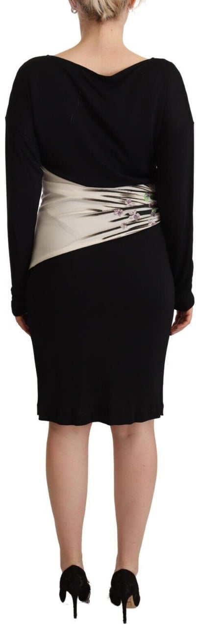 Roberto Cavalli Black Silver Sheath Knee Length Dress Zwart