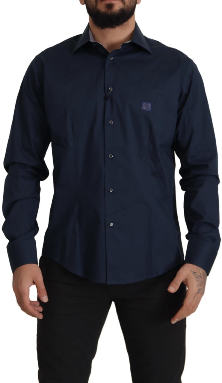 Roberto Cavalli Navy Blue Cotton Dress Formal Shirt Blauw