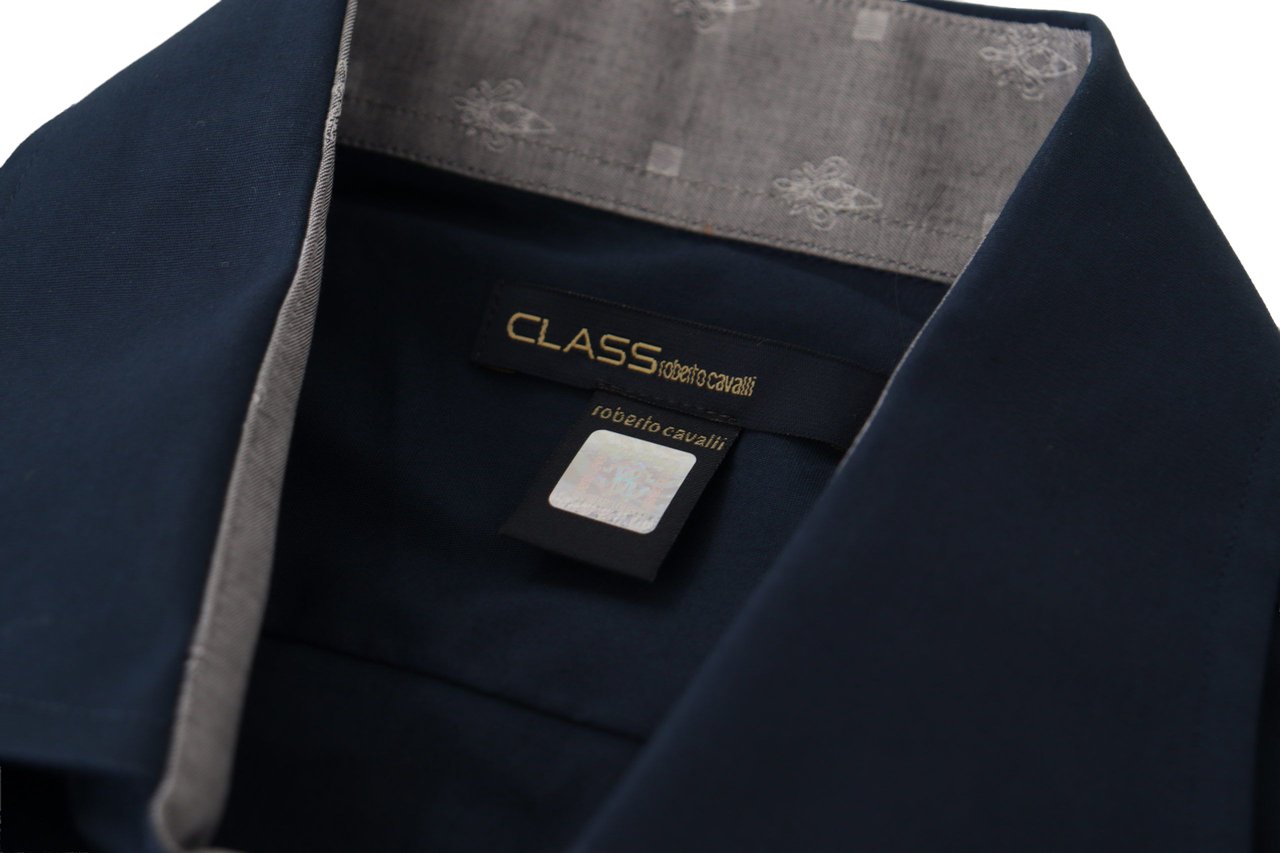 Roberto Cavalli Navy Blue Cotton Dress Formal Shirt Blauw