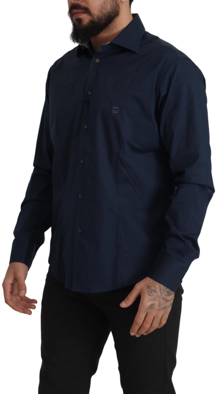 Roberto Cavalli Navy Blue Cotton Dress Formal Shirt Blauw