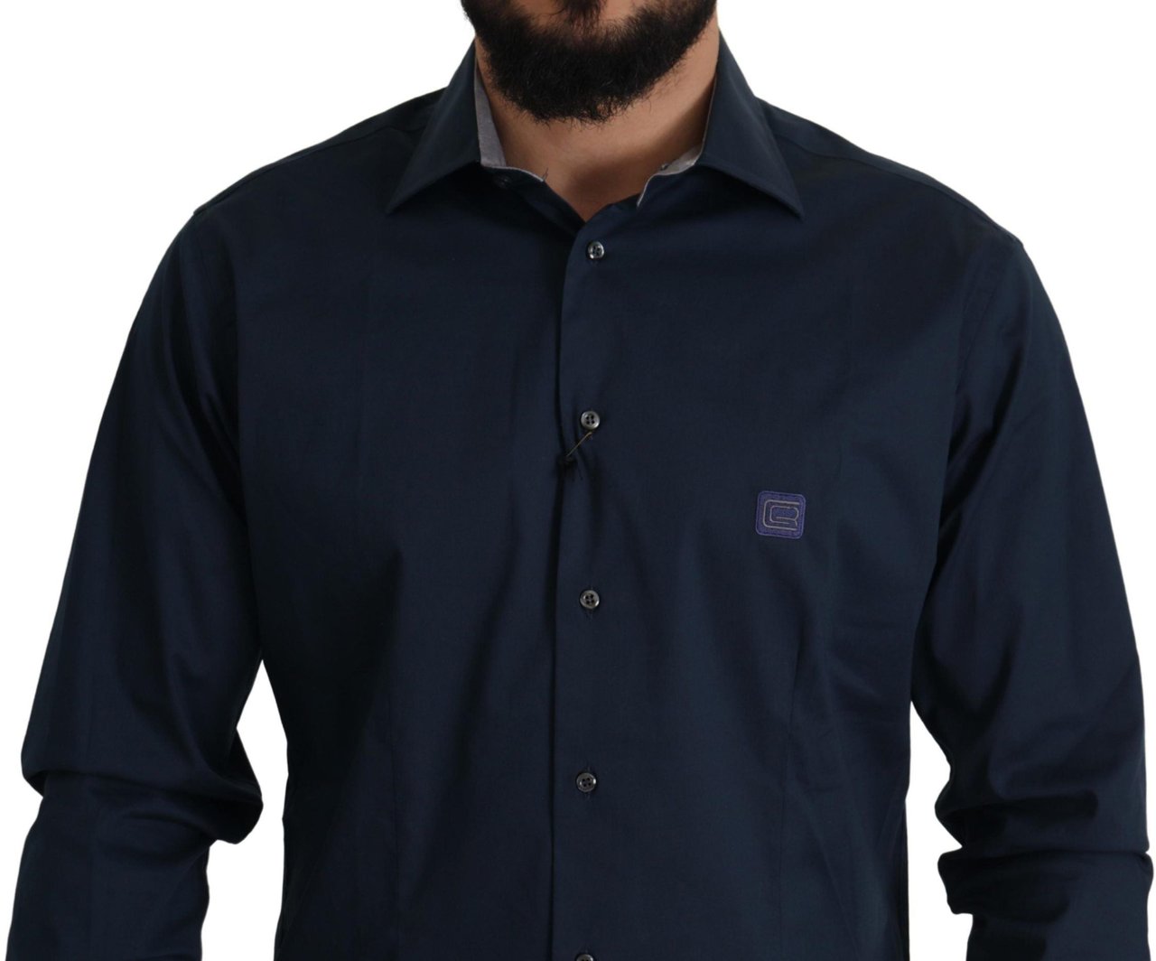 Roberto Cavalli Navy Blue Cotton Dress Formal Shirt Blauw