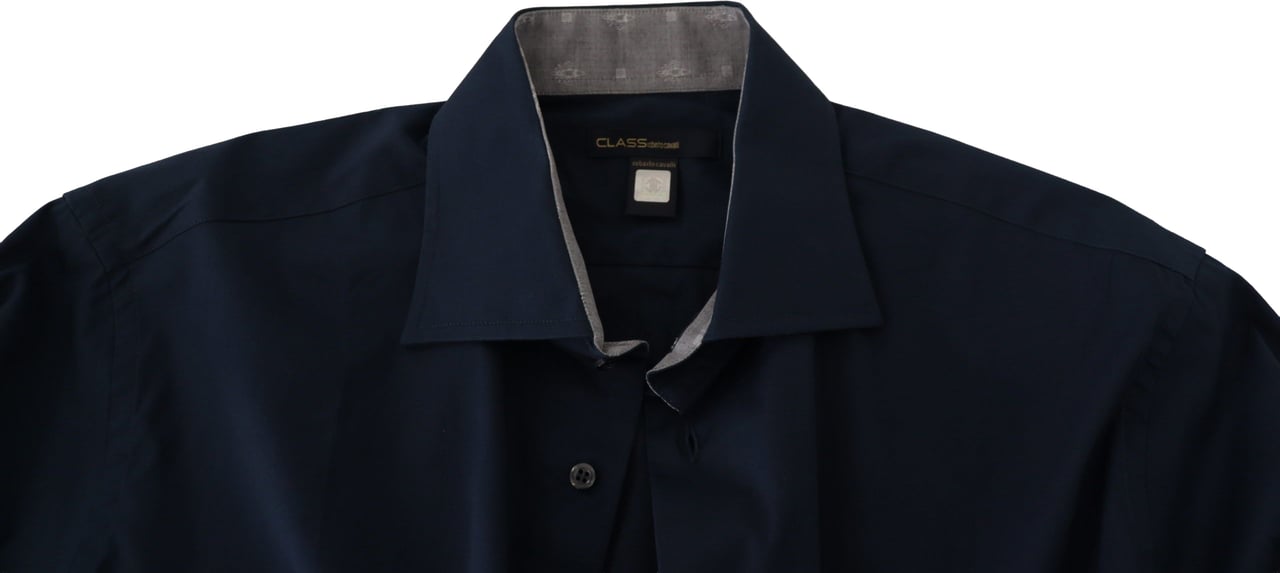Roberto Cavalli Navy Blue Cotton Dress Formal Shirt Blauw