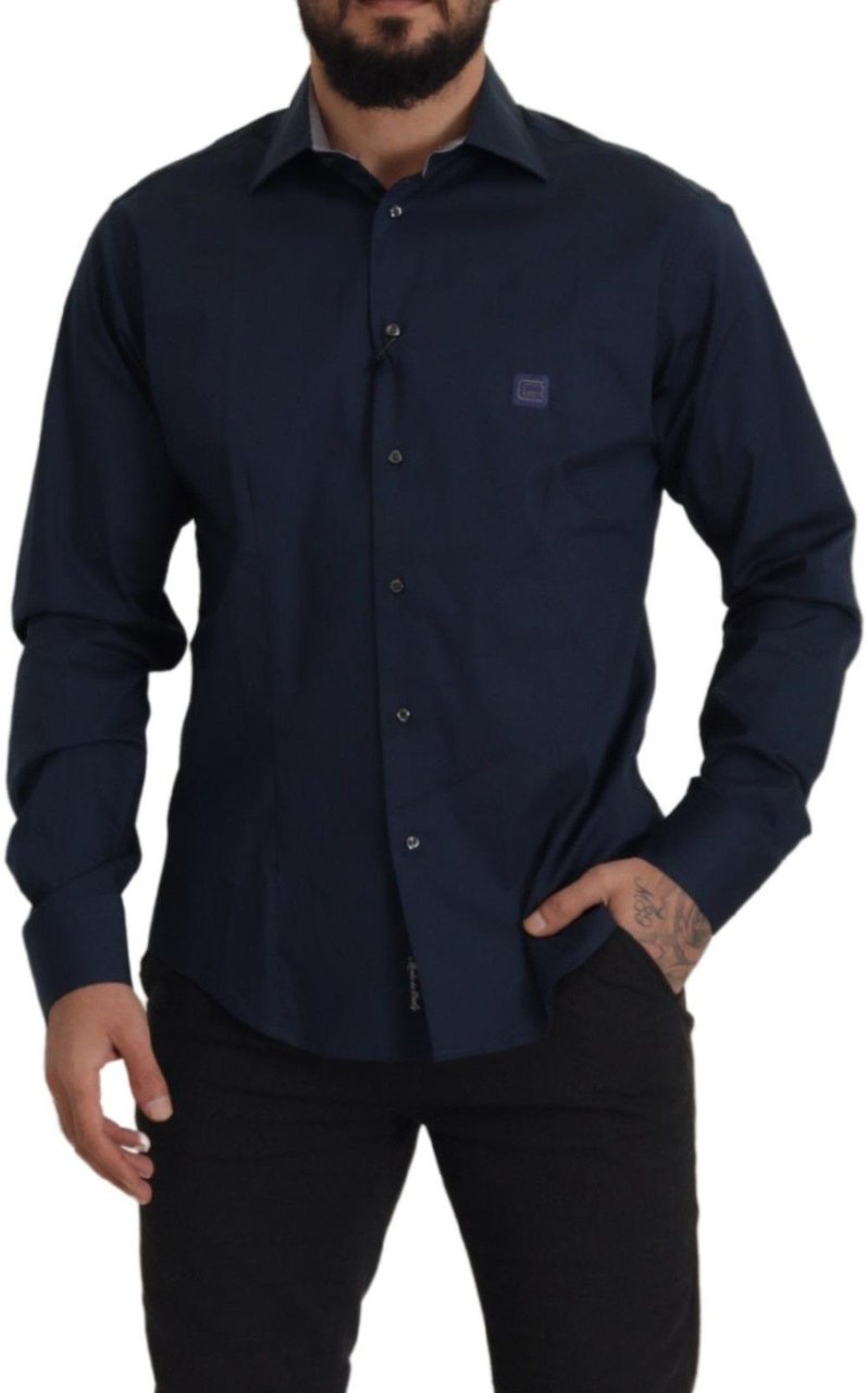 Roberto Cavalli Navy Blue Cotton Dress Formal Shirt Blauw