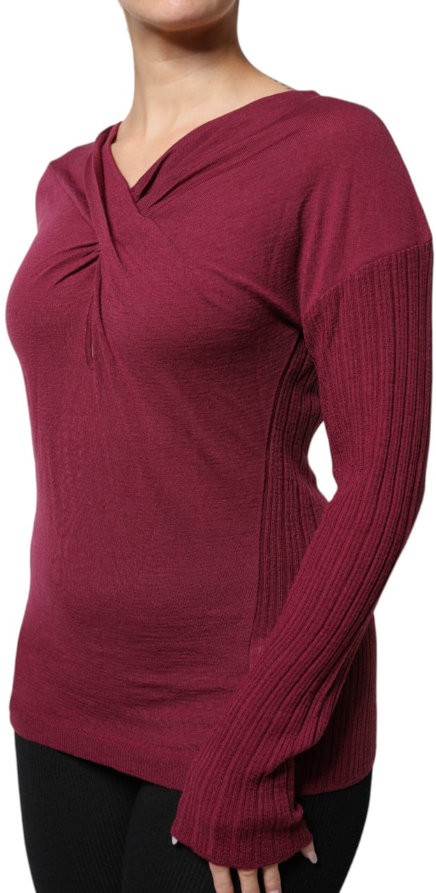 Roberto Cavalli Maroon Jumper Keyhole Knit Pullover Sweater Maroon