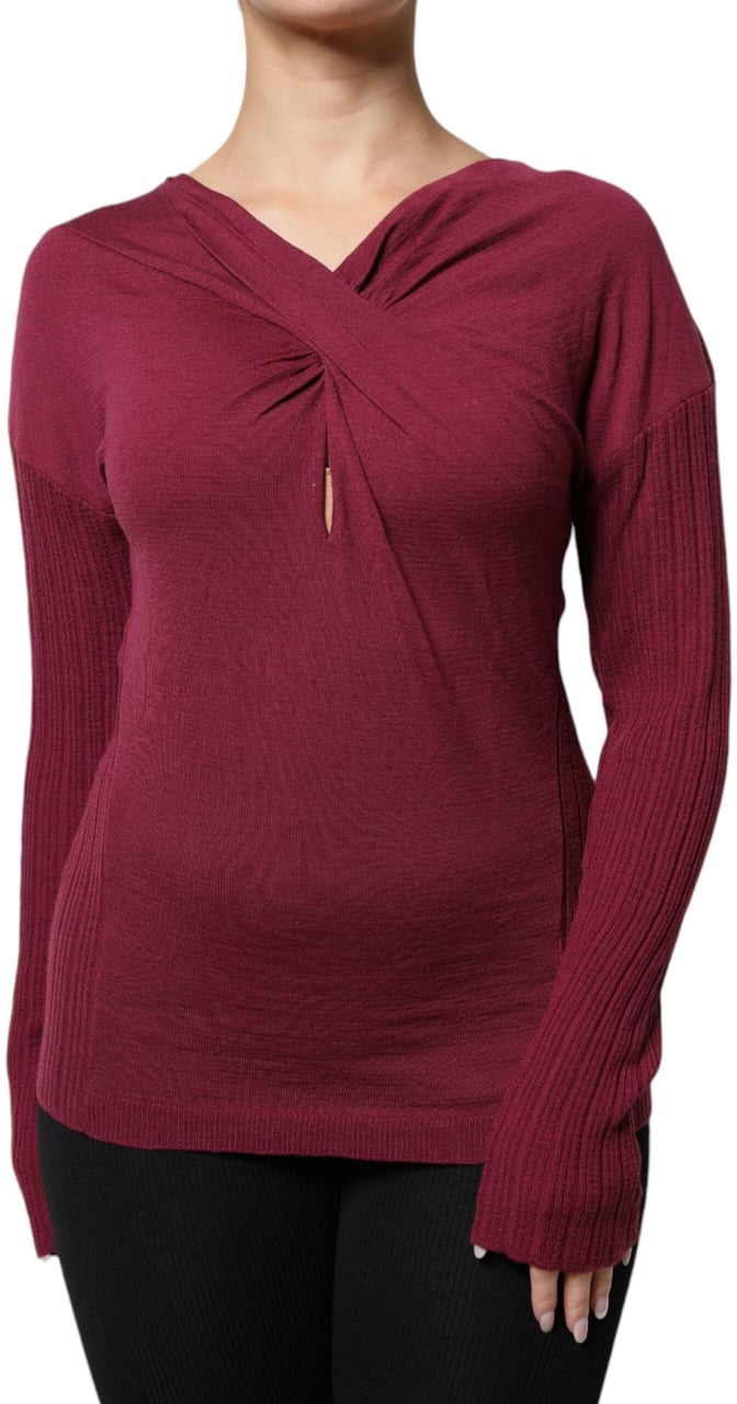 Roberto Cavalli Maroon Jumper Keyhole Knit Pullover Sweater Maroon