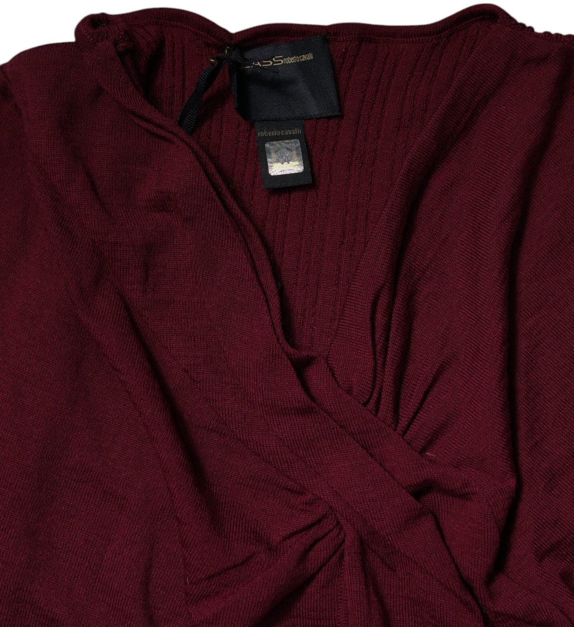 Roberto Cavalli Maroon Jumper Keyhole Knit Pullover Sweater Maroon