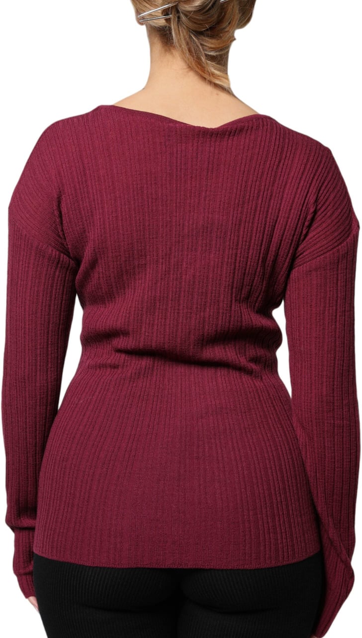 Roberto Cavalli Maroon Jumper Keyhole Knit Pullover Sweater Maroon