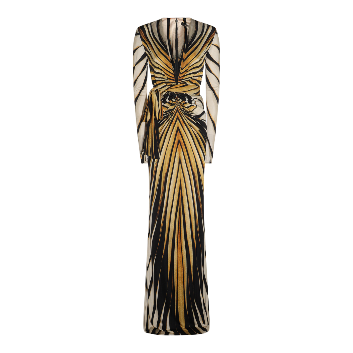 Roberto Cavalli Maxi Dress with Bold Geometric Stripes Bruin