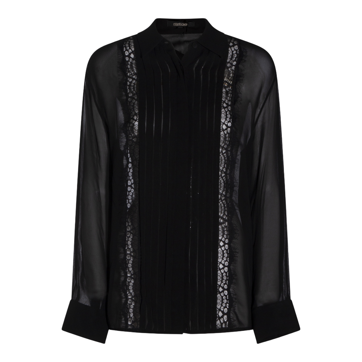 Roberto Cavalli Tailored Black Shirt With Button-Down Front Zwart