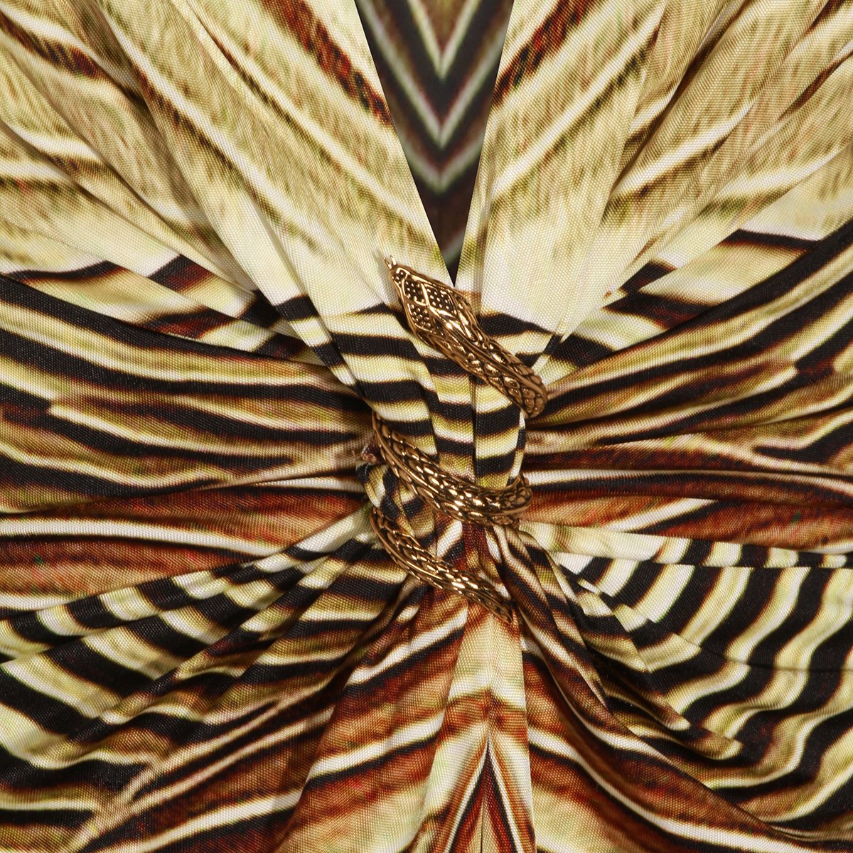 Roberto Cavalli Maxi Dress With Radiating Stripe Pattern And Gold-Tone Snake Detail Bruin