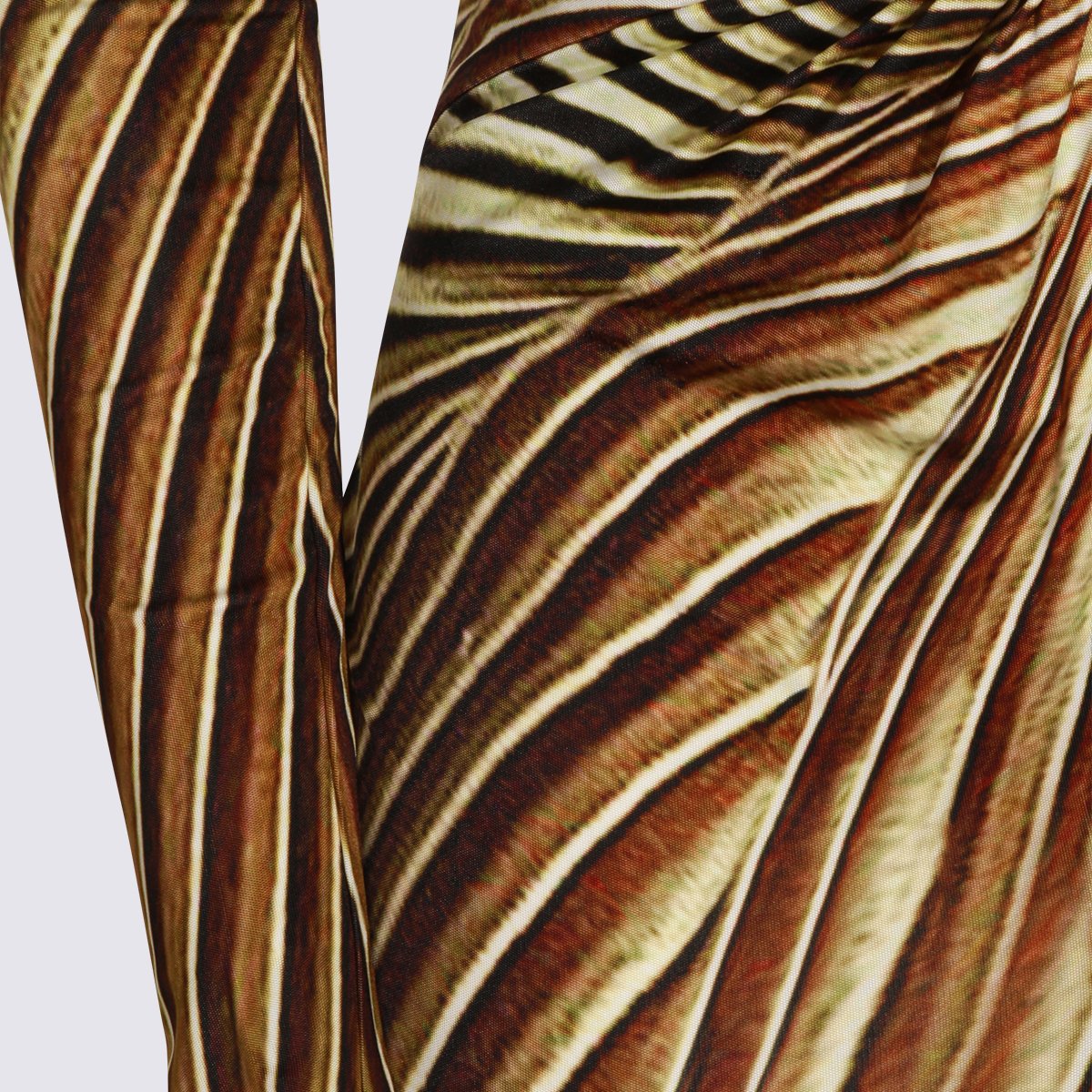 Roberto Cavalli Maxi Dress With Radiating Stripe Pattern And Gold-Tone Snake Detail Bruin