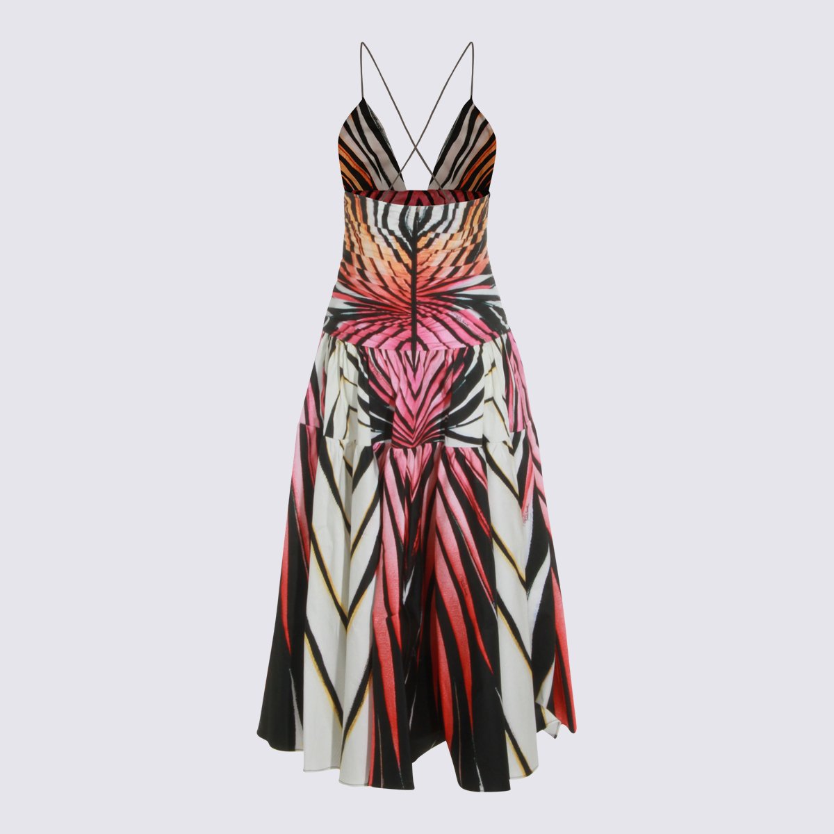 Roberto Cavalli Vibrant Midi Dress With Geometric Pattern And Flared Skirt Roze