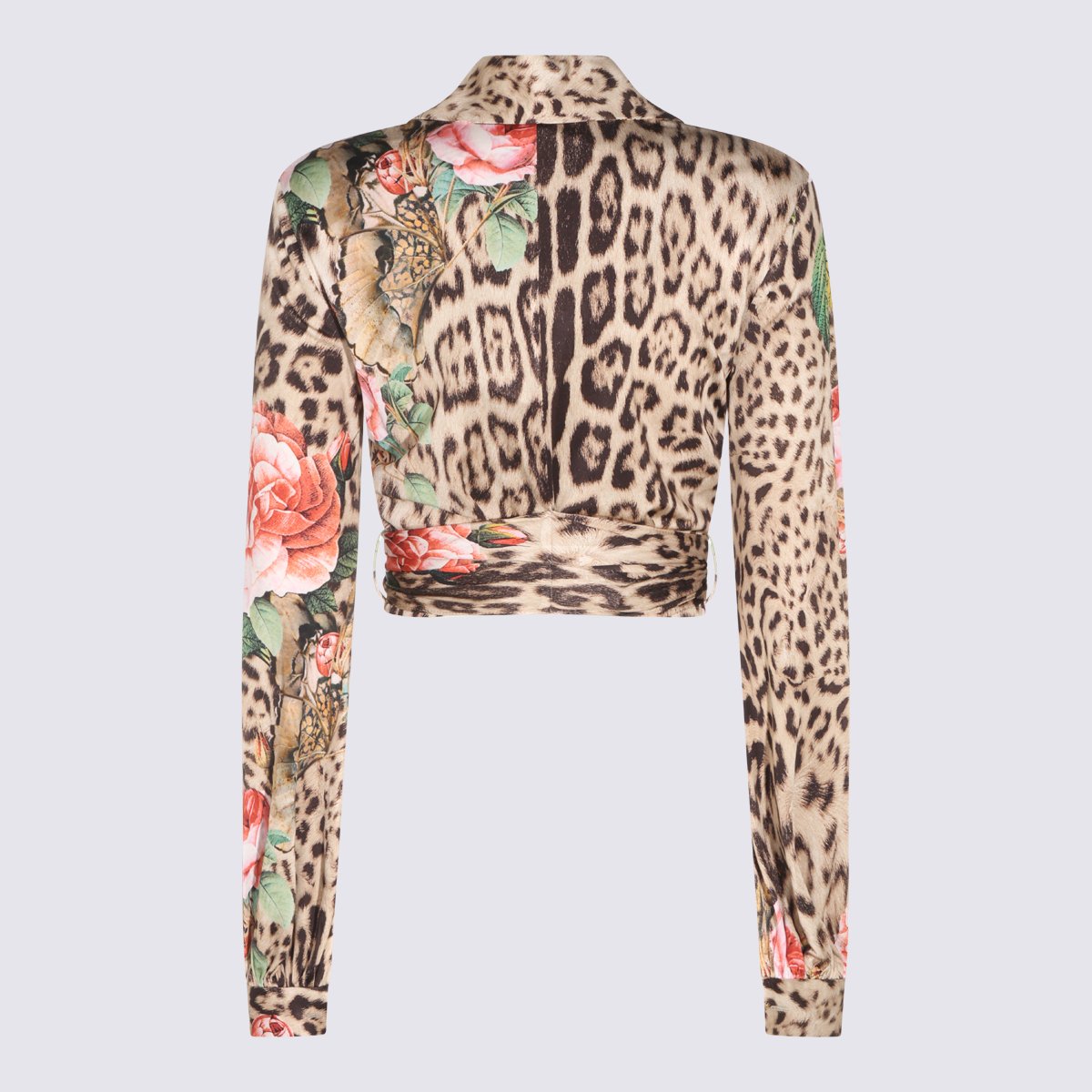 Roberto Cavalli Cropped Shirt with Bold Leopard Print Neutraal