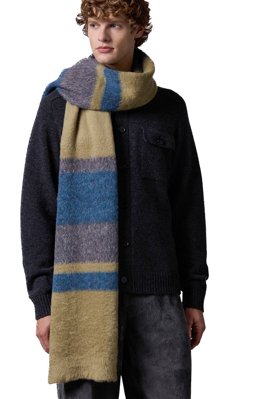 Roberto Collina Cotton-Alpaca Striped Scarf Groen