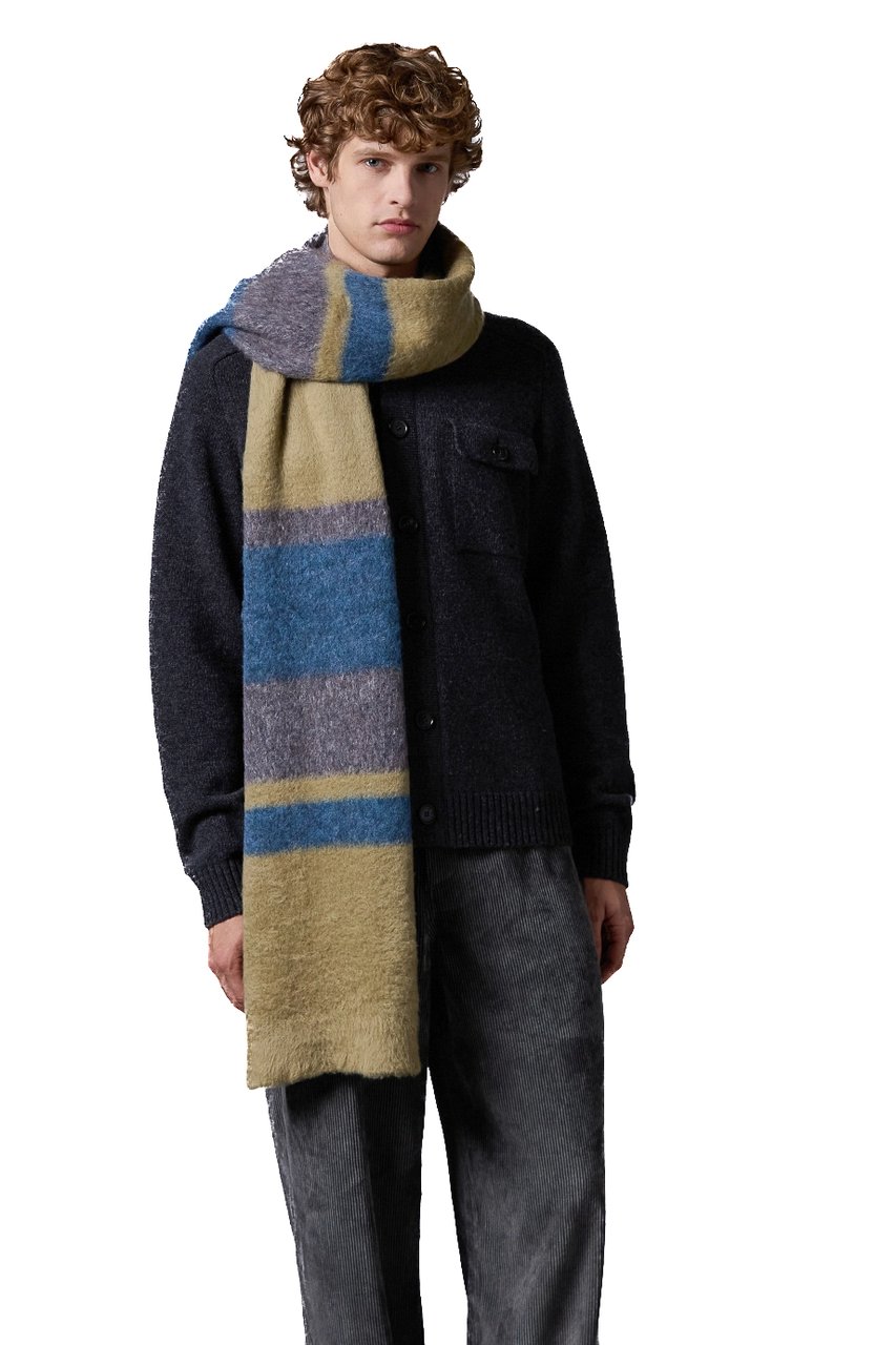 Roberto Collina Cotton-Alpaca Striped Scarf Groen