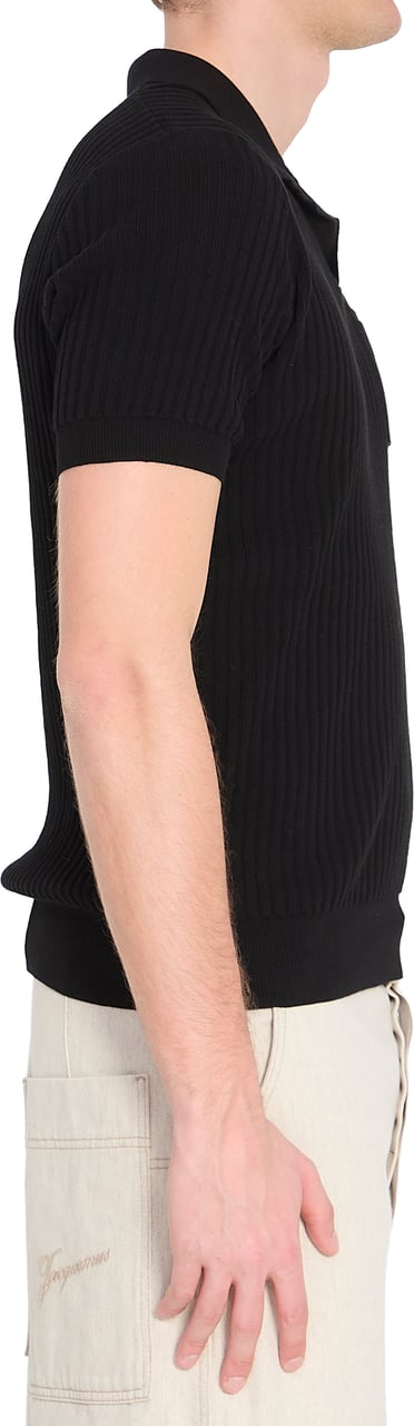 Roberto Collina Ribbed polo shirt Zwart
